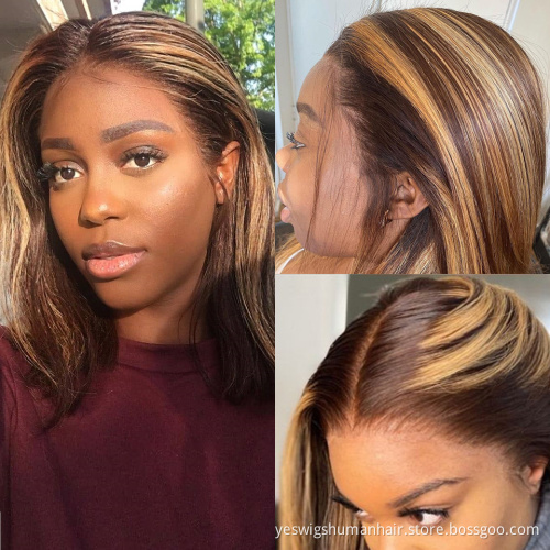 4X4 Highlight Bob Wig 150% Blonde Brazilian Straight Transparent Lace Closure  Human Hair Wigs full lace wigs for black women